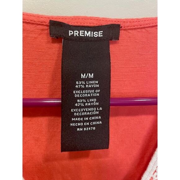 Premise Coral Embroidered Linen Blend 3/4 Sleeve Pullover Top Size M - Picture 3 of 7